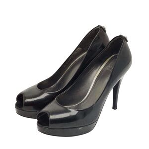 Stuart Weitzman Black patent peep toe pumps